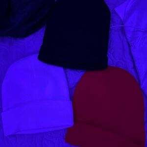 Set of Three Satin Beanies - Black, white, and Red (never used)